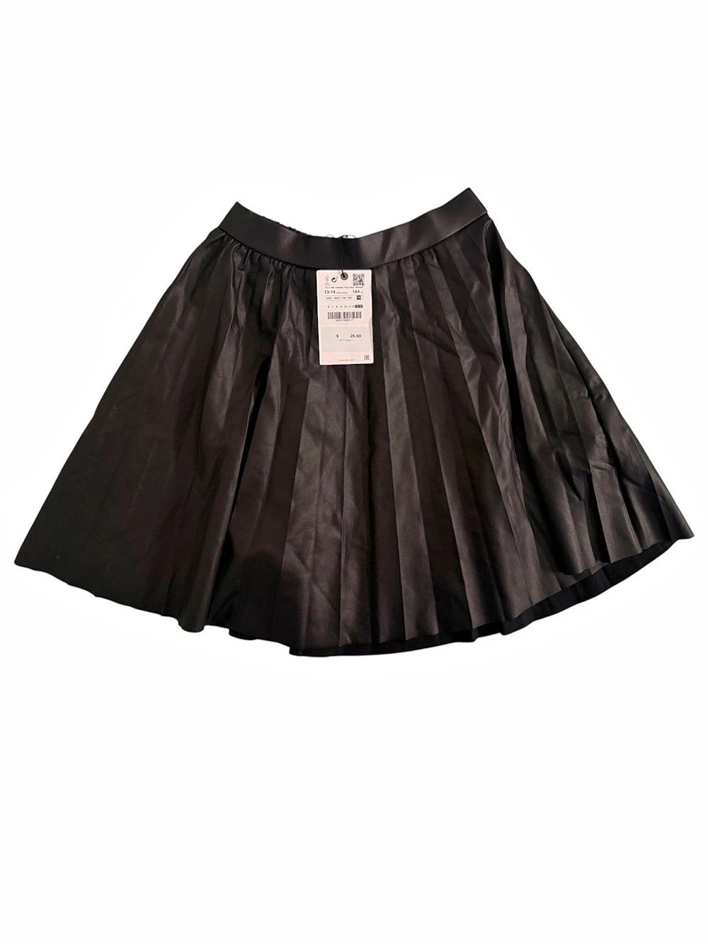 Zara Girls Black Pleated Leather Look Skirt NWT Size 13–14 / 164 cm